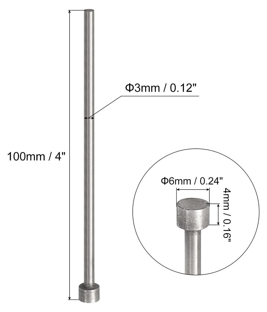 10 Stš¹ck Gerade Auswerferstifte Pin Punches 3mm (1/8") Durchmesser Werkzeug Auswerferstifte 65Mn Stahl Kunststoffteile Auswerfer fš¹r Kunststo...