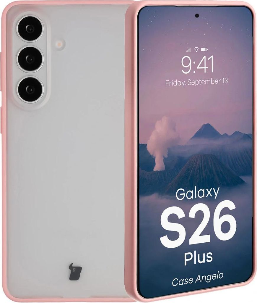 Handyhülle für Galaxy S26 Plus, Bizon Case Angelo, Semitransparent mit hellrosa Rahmen