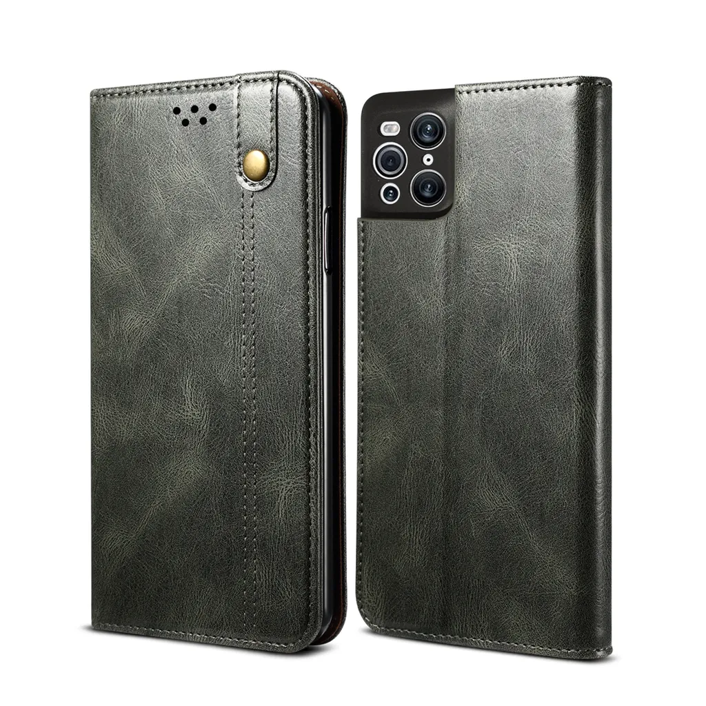 Custodia OPPO Find X3 / Pro: Cover Portafoglio Pelle Verde con Stand - 1
