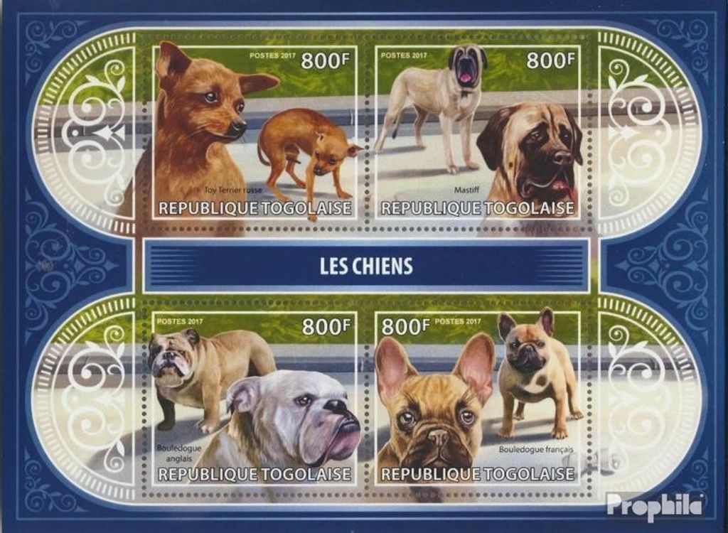 Briefmarken Togo 2017 Mi 8326-8329 Kleinbogen (kompl. Ausgabe) postfrisch Hunde