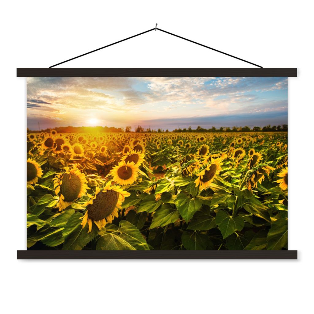 MuchoWow Textilposter Blumen - Sonnenblume - Himmel 60x40 cm mit schwarzem Rahmen - Hölzernes