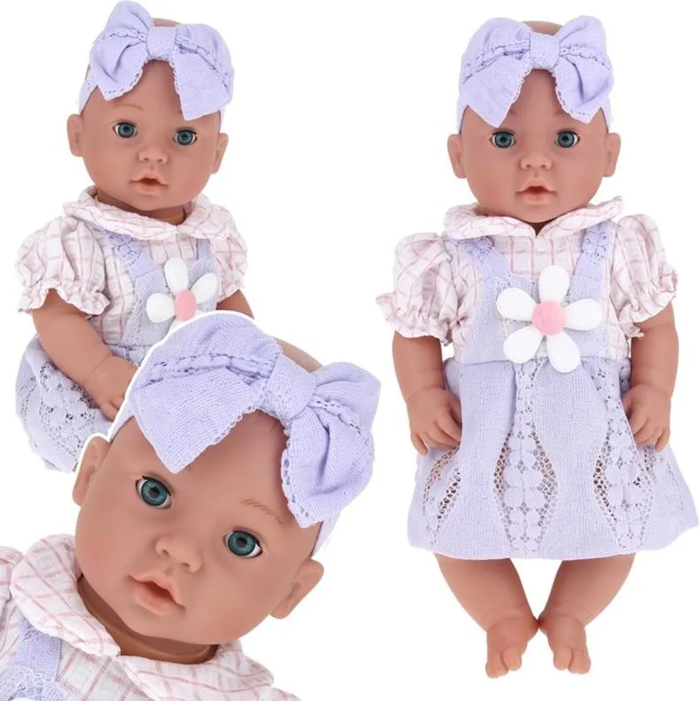 Baigneur classique 38 cm avec yeux mobiles et jolie robe à motifs