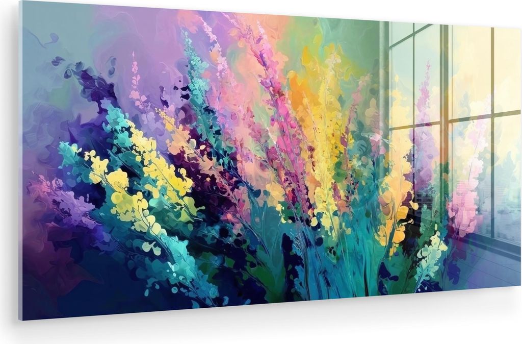 MuchoWow Glasbilder - Bilder auf Wandbild - Foto auf Glas Verträumt - langgestreckte Blumen 120x60 cm Wanddekoration aus Glas - Acrylglasbild - Ac...