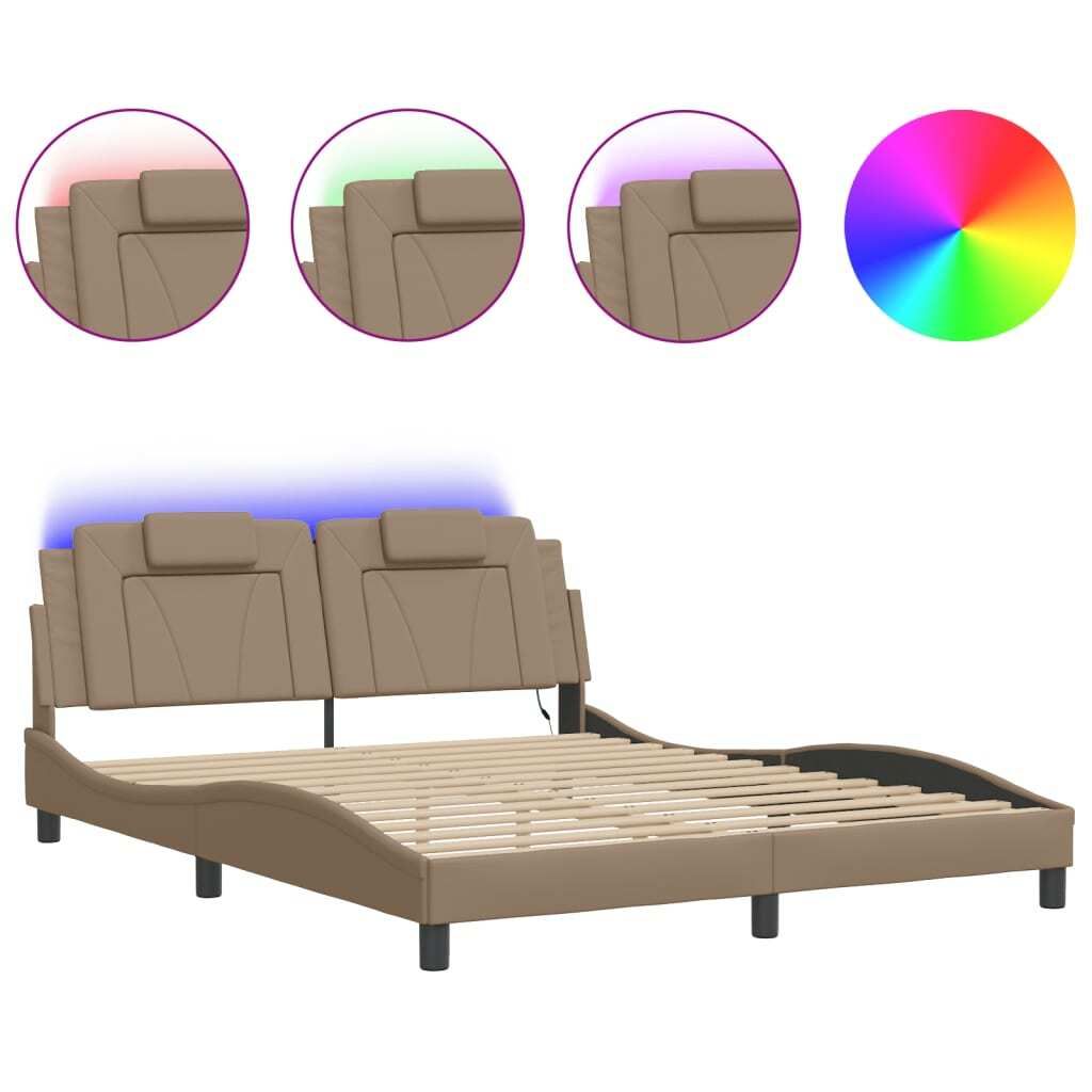 "SALE 2026"Bettgestell - Doppelbett - "Viana" mit LED ohne Matratze Cappuccino-Braun 160x200 cm - Polsterbett Klassische Betten DE8372924