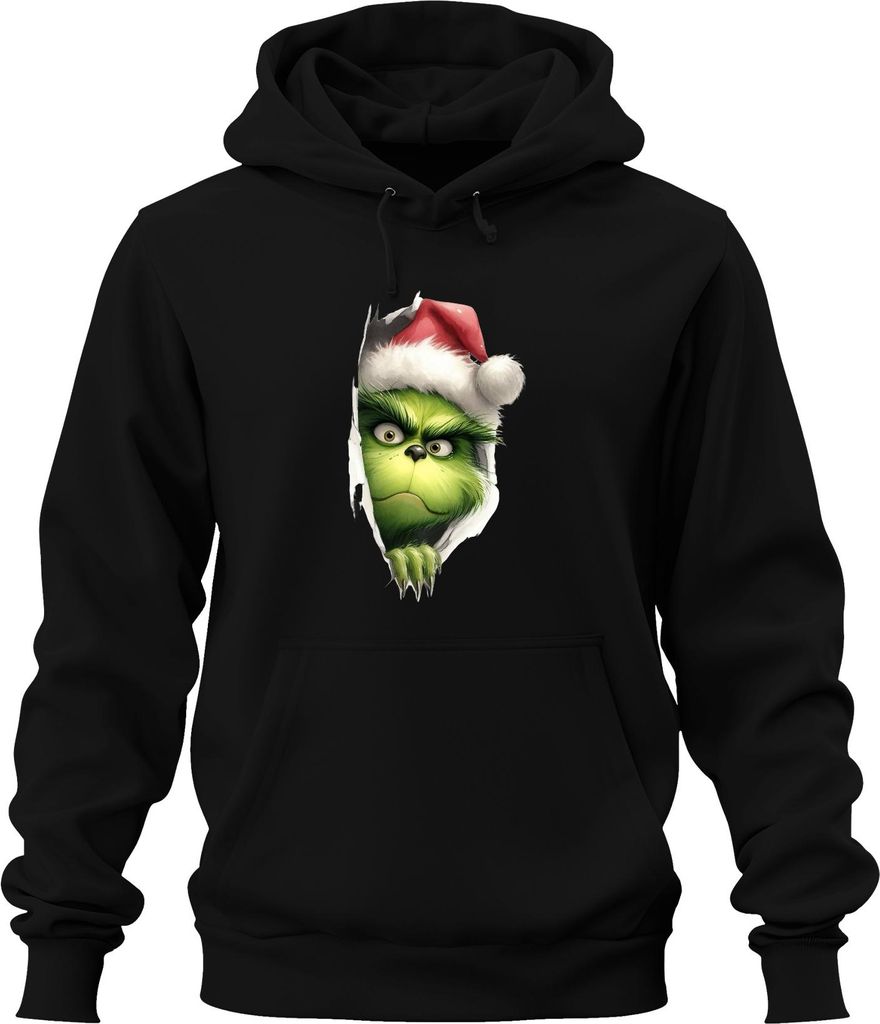 Grinch Weihnachten Gesicht Xmas Geschenk Santa Hut frech lustig Uni Hoodie Kapuzenpullover, Schwarz, XL