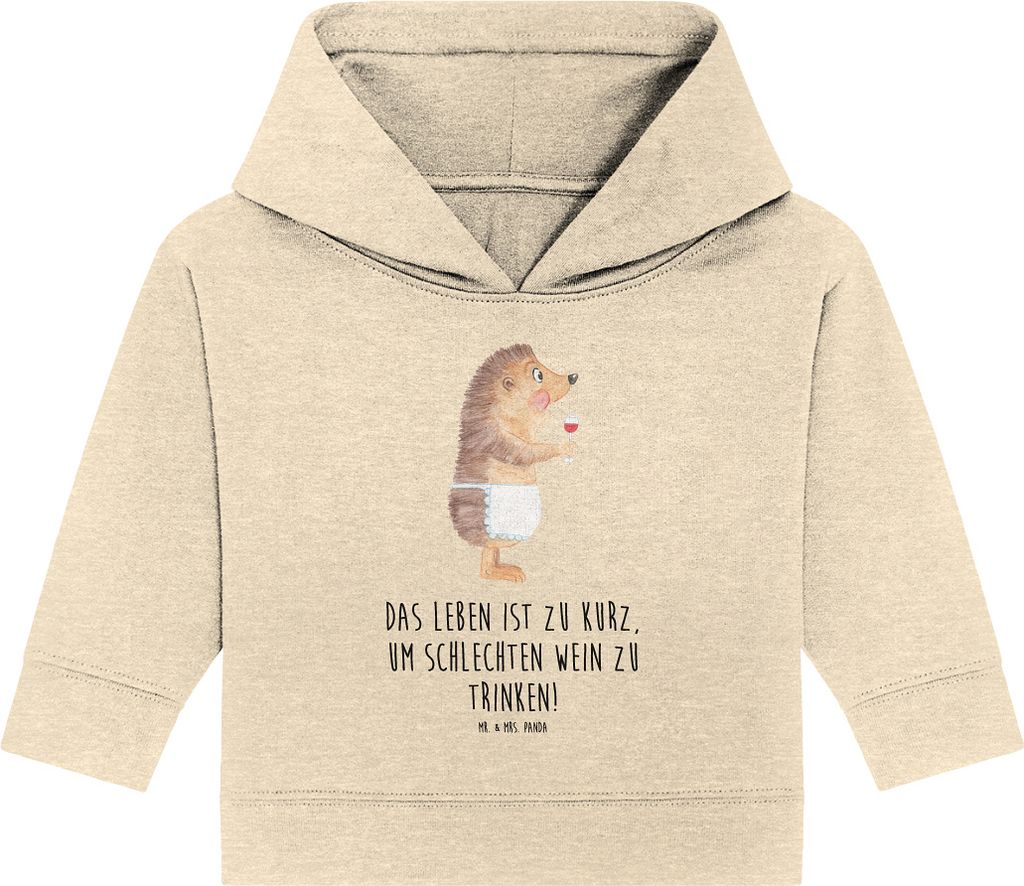 Mr. & Mrs. Panda Organic Baby Hoodie Igel Wein 24. - 36. Monat - Natural Raw - Geschenk, Weißwein, Weinglas, Rotwein, trinken, Kapuzenshirt, Kapuz...