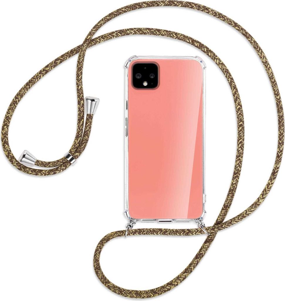 Handykette Backcover-Schutzhülle mit Band (Metall silberfarben) für Google Pixel 4 - braun+beige