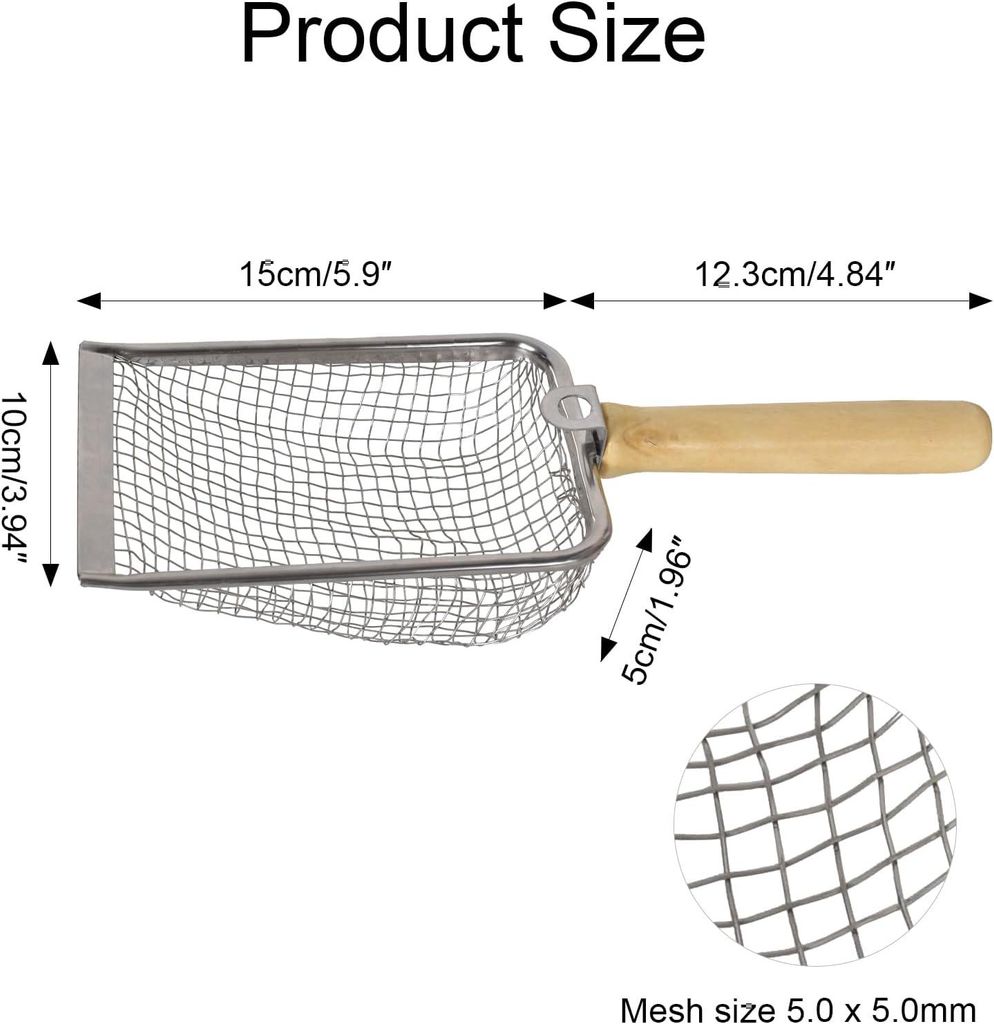 Katzenstreuschaufel – Metall – mit Holzgriff – 5 mm Porengröße – Katzenstreuschaufel