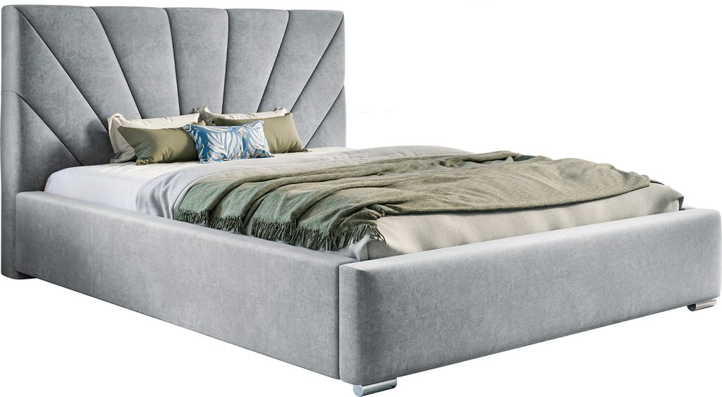 MOTIVENA "Sisi" Polsterbett mit Bettkasten, 120x200, Samt, Grau, Sonoma Füße
