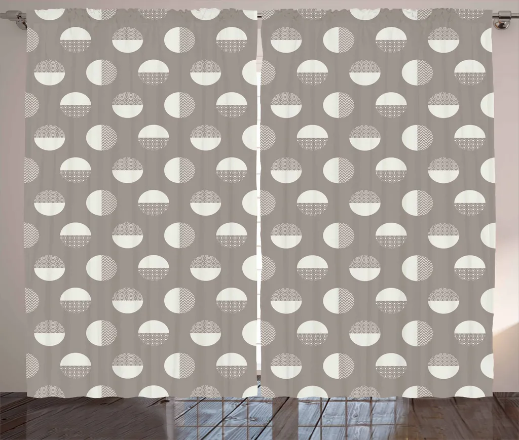 ABAKUHAUS Tenda geometrica rustica, cerchi e zigzag, tende universali per soggiorno con passanti e ganci, 280 x 175 cm, grigio scuro e cocco