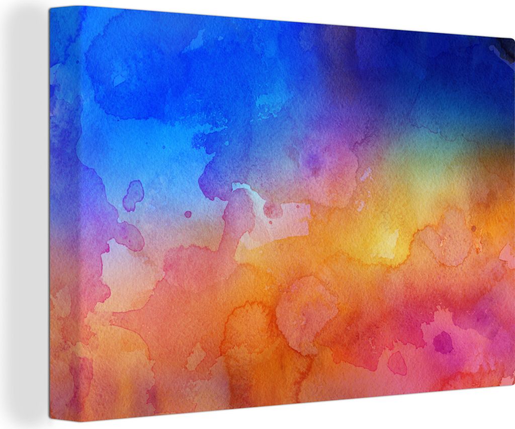OneMillionCanvasses - Leinwandbilder - 140x90 cm, Wasserfarben - Gelb - Blau - Orange, Wandbilder Kunstdruck Wanddekoration - Foto auf Leinwand -...