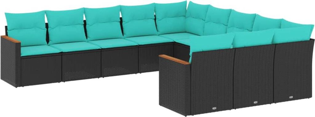 Möbel 11-teiliges Gartensofa-Set mit Kissen, schwarzes Polyrattan - Gartenmöbelgarnituren 3226428