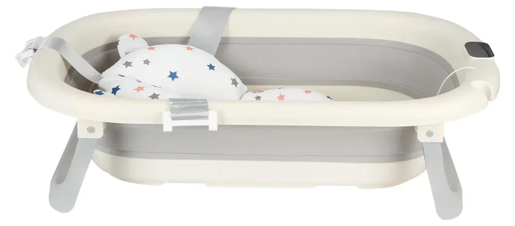 Baignoire bébé pliable grise avec thermomètre numérique en plastique PP