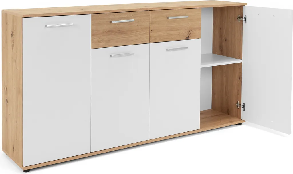 Buffet bas Jacklin Chêne Artisan Blanc - Meuble de Rangement 160 cm - 2