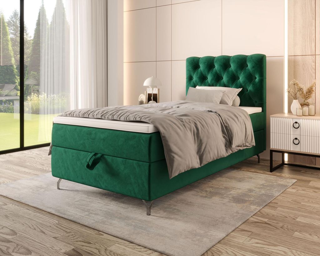 Gepolstertes Boxspringbett 90x200 ADRIA 2 - grün