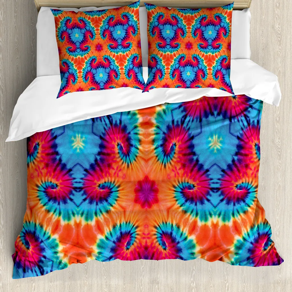 Completo Letto Antiacaro ABAKUHAUS 155x220 Ikat Blu Arancione