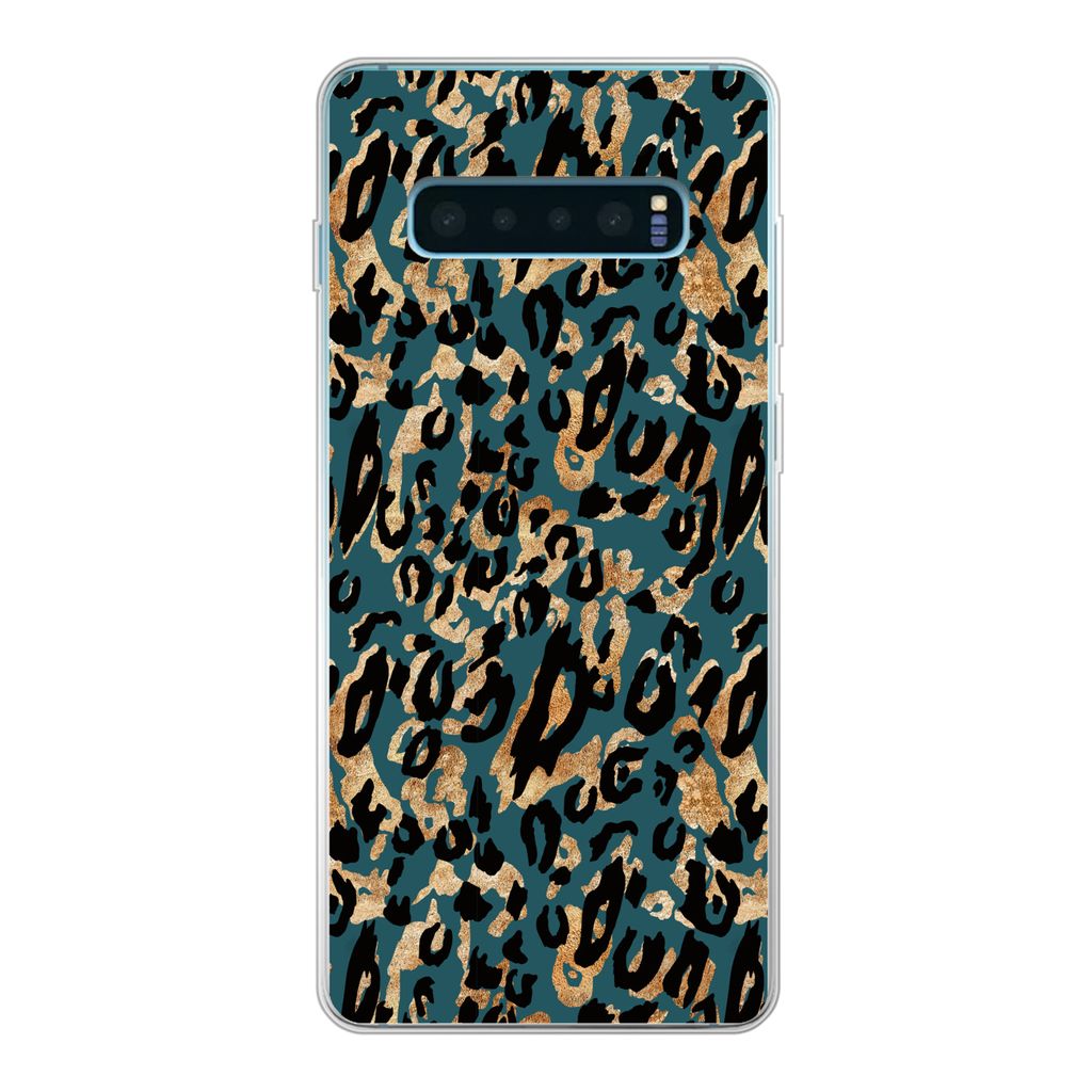 MuchoWow Handyhülle Schutzhülle Hülle für Samsung Galaxy S10 Lite Pantherdruck - Schwarz - Braun - Türkis Silikon Softcase Handy Hülle - Sc...