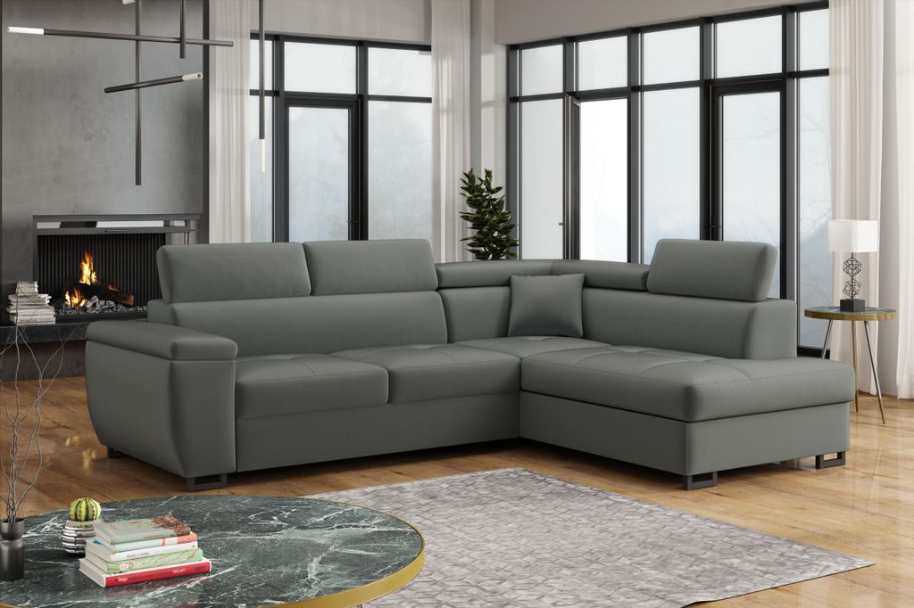Chilly Monaco Ecksofa L-Form 270x202 cm – Schlaffunktion 127x203 cm, Bettkasten & verstellbare Kopfstützen Falcone 85