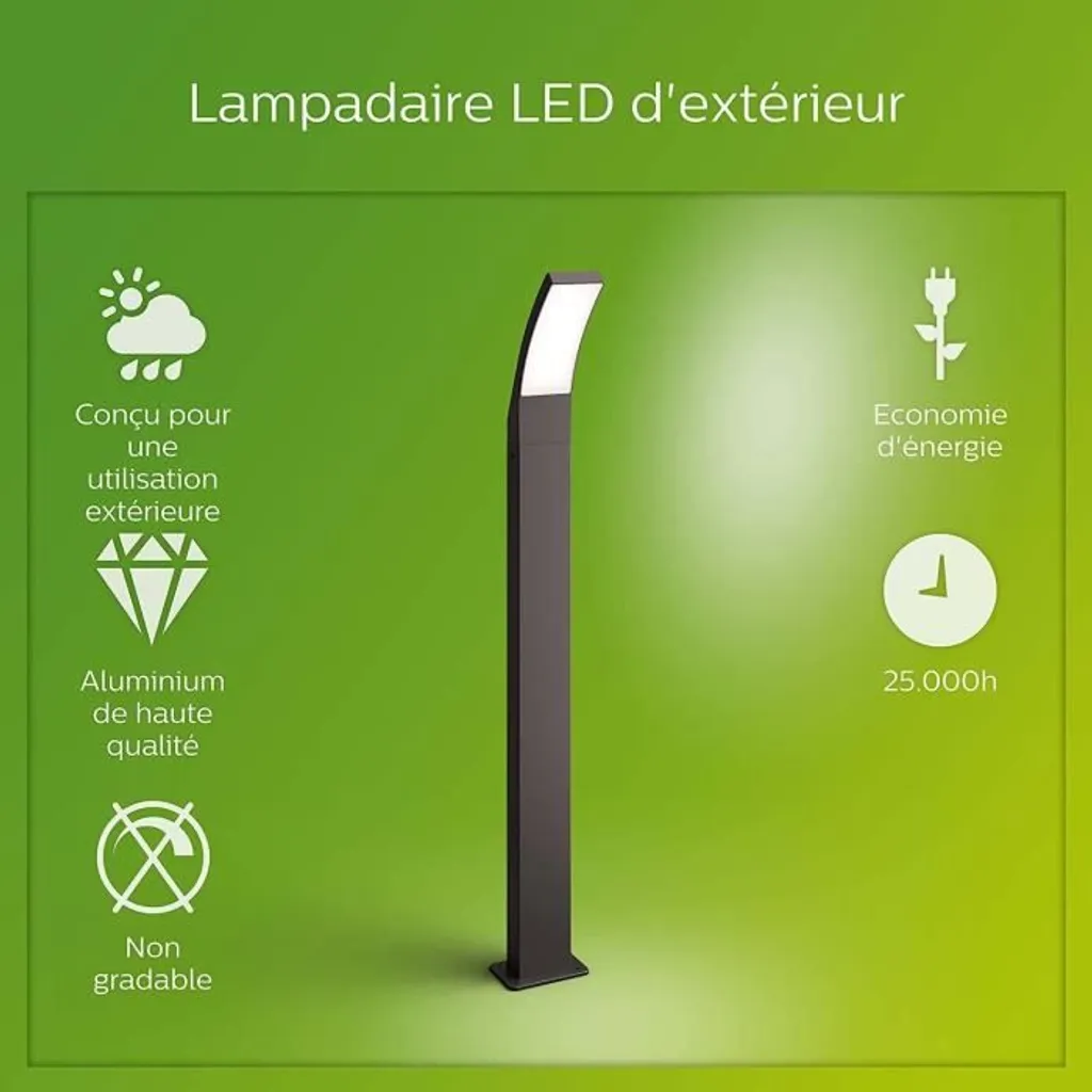 Potelet LED Extérieur Splay Philips 12W Anthracite Luminaire de Jardin