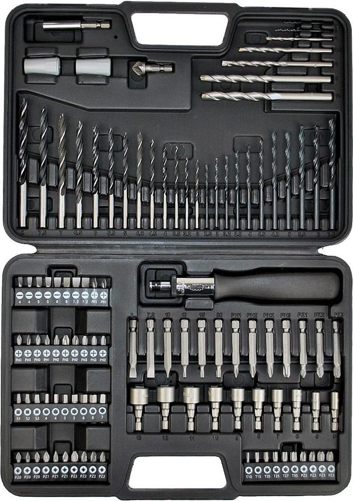 Gereedschapskoffer met boorsets en bits + schroevendraaier Productafbeelding 