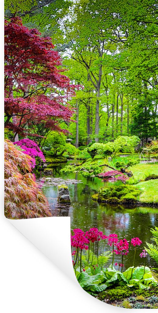 MuchoWow Wandtattoo Wandsticker Wandaufkleber Bäume - Blumen - Japanisch - Natur - Wasser 20x40 cm Selbstklebend und Repositionierbar - Selbstkl...