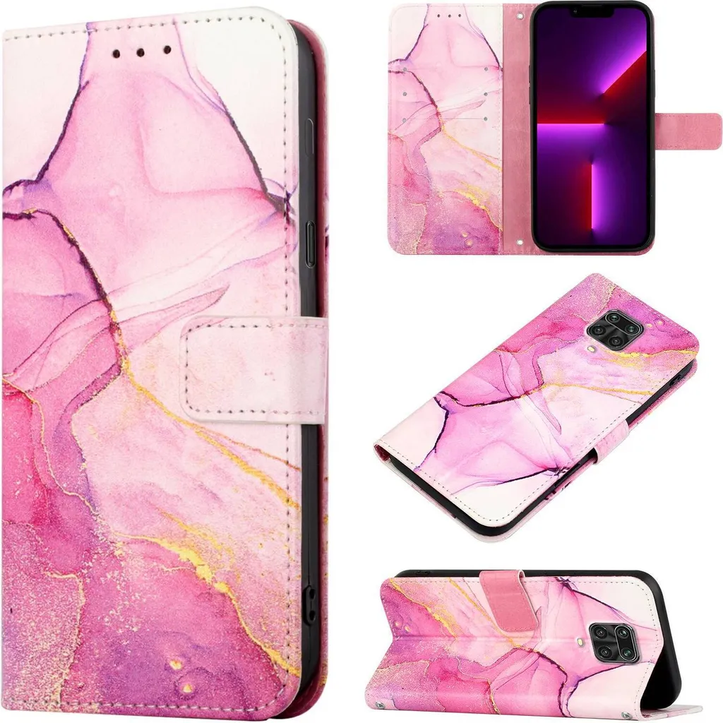 Custodia Redmi Note 9S/Pro - Portafoglio Marmo Rosa in Finto Cuoio
