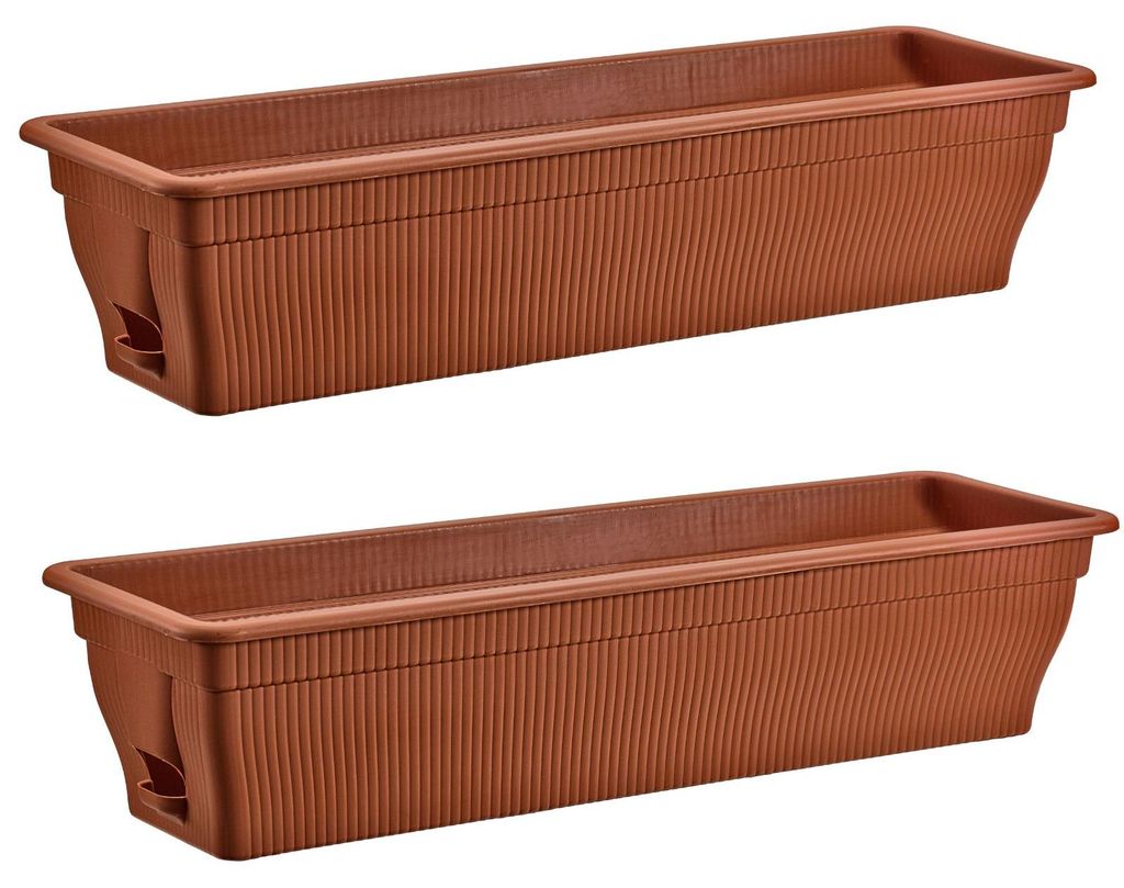 2x Blumenkasten 80cm Balkonkasten mit Wasserspeicher terrakotta, 18 L - Blumenkästen wetterfest Pflanzkasten mit Einsatz für Garten und Balkon wi...