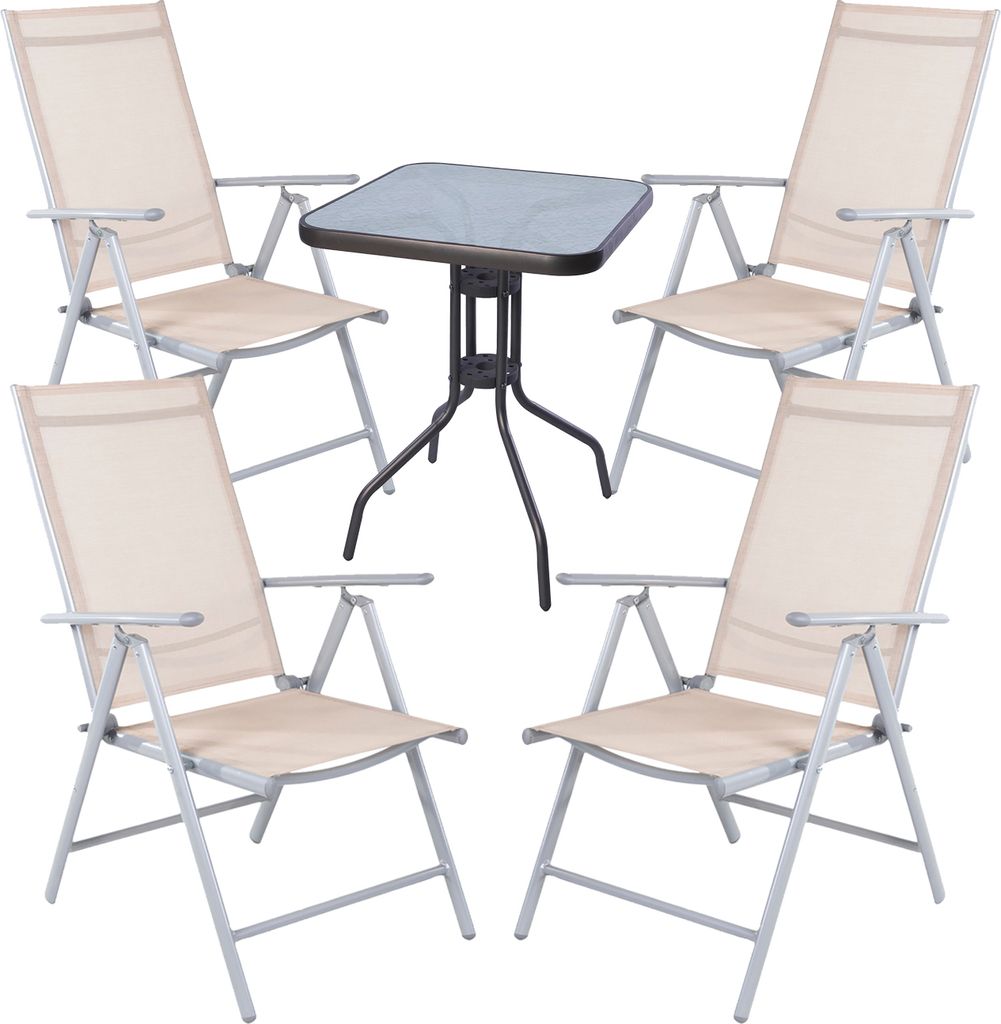 5-tlg Bistro Garnitur Bistromöbel Klappstuhl Sitzgruppe Hochlehner