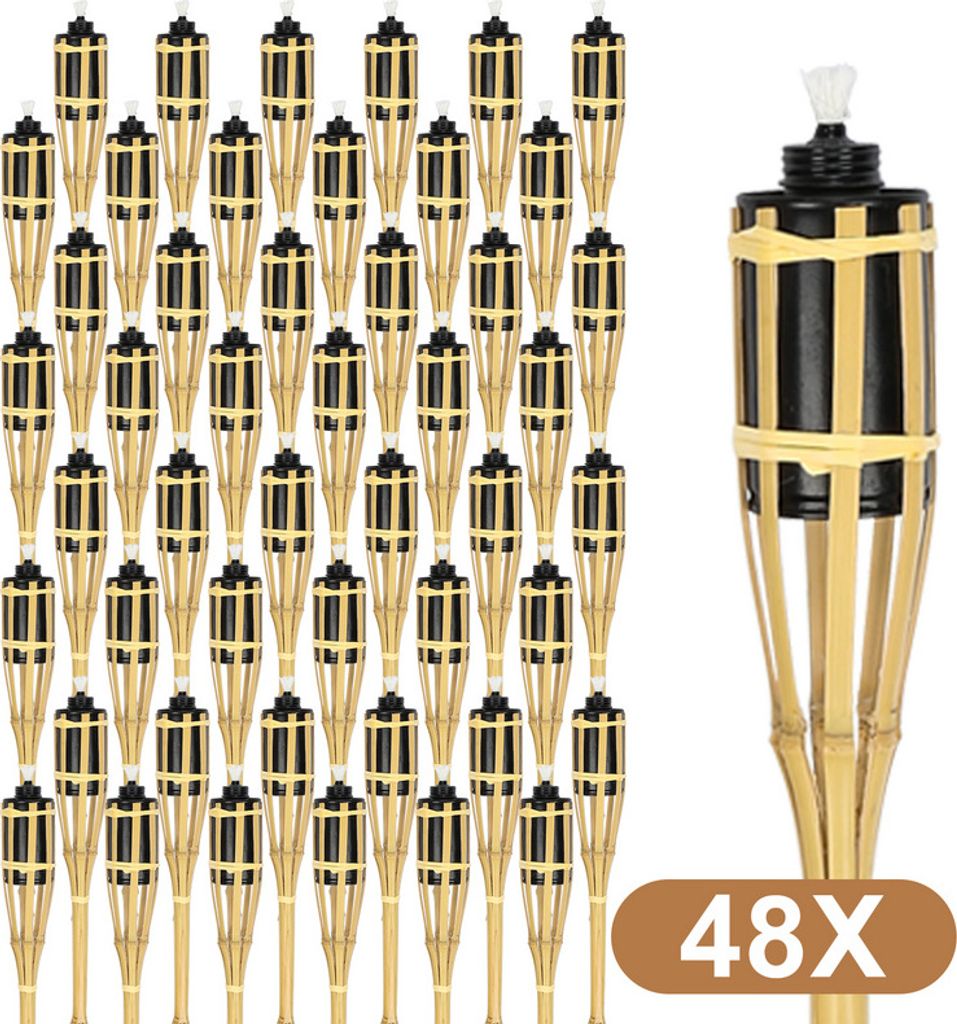 Aopunly 48x Gartenfackeln Set Lampen Fackeloel Docht 90cm Bambus Ölfackeln für draußen Lampenöl für fackeln Flammen Feuer Party Deko