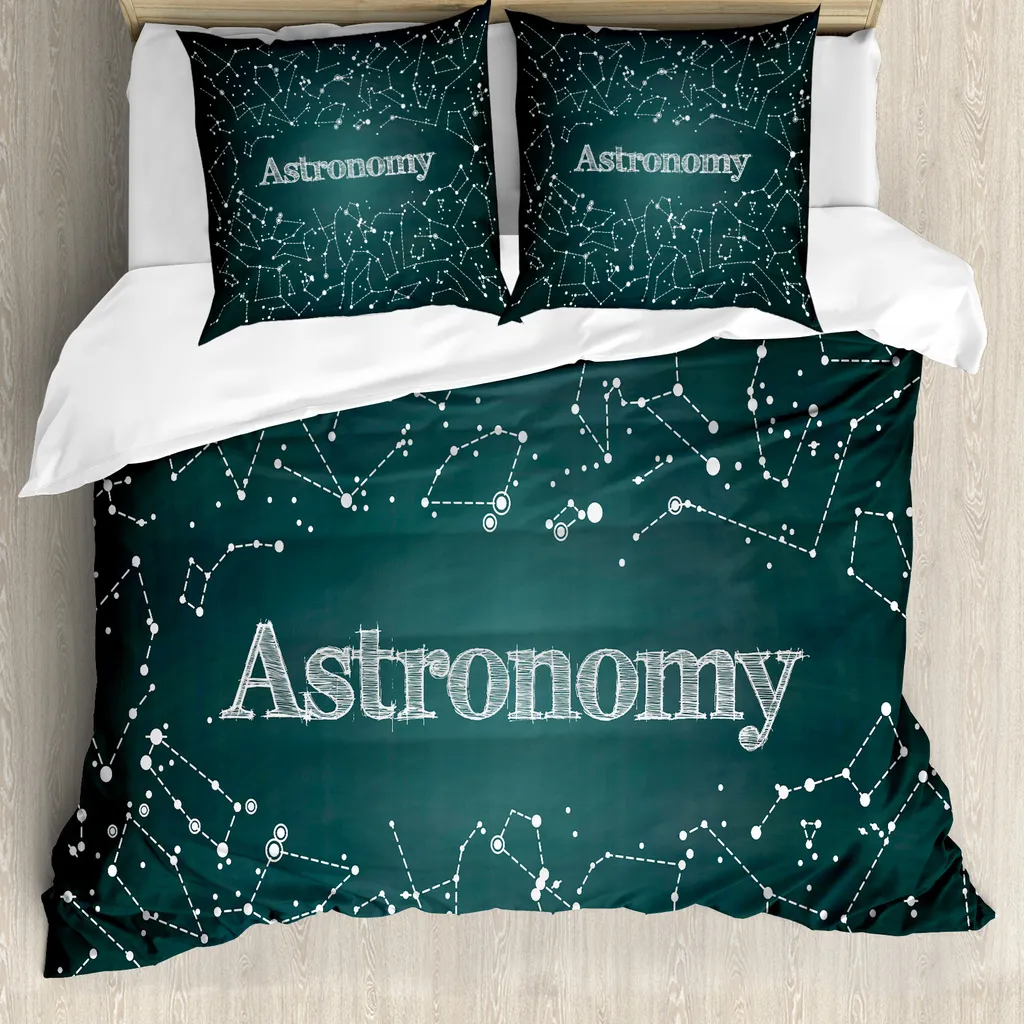 ABAKUHAUS Constellation Copripiumino, Astronomia Scuola, Antiacaro Adatto a chi soffre di allergie con federe, 200 cm x 200 cm - 80 x 80 cm, Verde Bianco