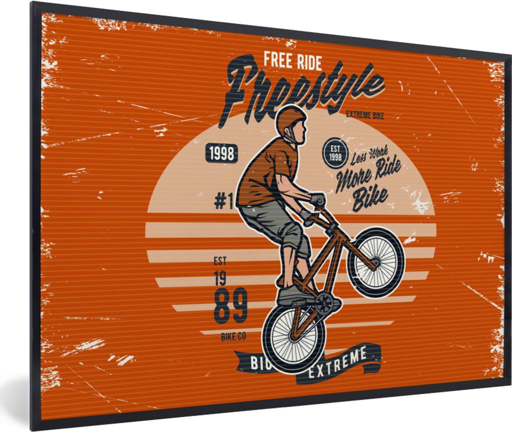 MuchoWow MuchoWow Gerahmtes Poster Mann - Fahrrad - Retro 30x20 cm - Poster mit zchwarzem Bilderrahmen - Kunstdruck - Bild-Poster