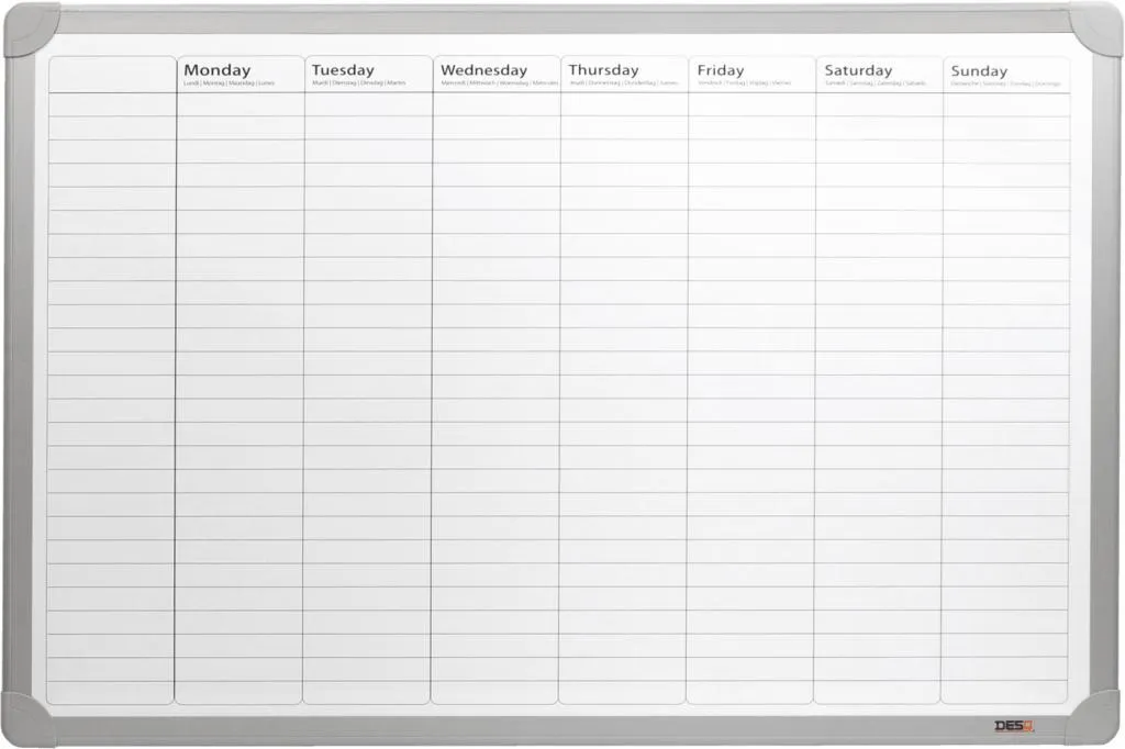 Tableau Planning Hebdomadaire Magnétique DESQ 60 x 90 cm pour Bureau