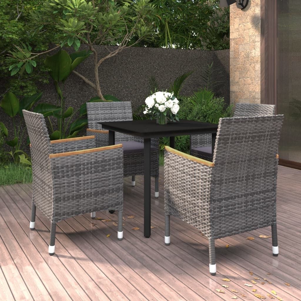"2024"Modernen 5-tlg. Garten-Essgruppe mit Auflagen Poly Rattan und Glas Design Klassische Gartenset Sitzgruppe 8124513