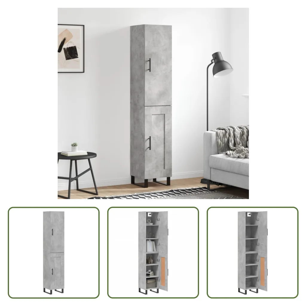The Living Store Credenza in cemento grigio 34,5x34x180 cm Materiale in legno