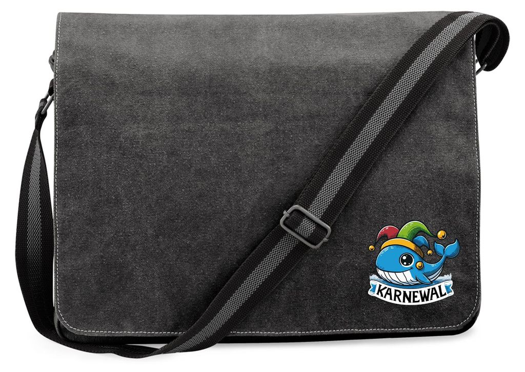 Huuraa Umhängetasche Karnewal Karneval Wal 14 Liter Black Canvas Laptoptasche Geschenkidee