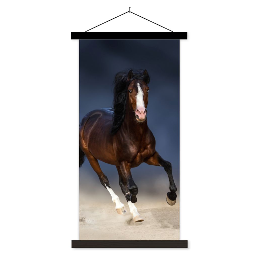 MuchoWow Textilposter Pferde - Tiere - Sand 90x180 cm mit schwarzem Rahmen - Dekoration Wohnzimmer