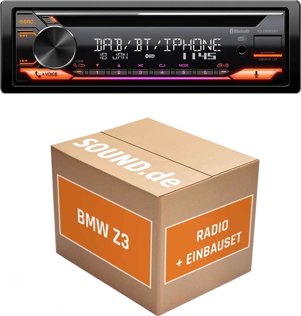 Autoradio Einbaupaket JVC KD-DB922BT passend für BMW Z3 | Bluetooth Telefonieren Audiostreaming