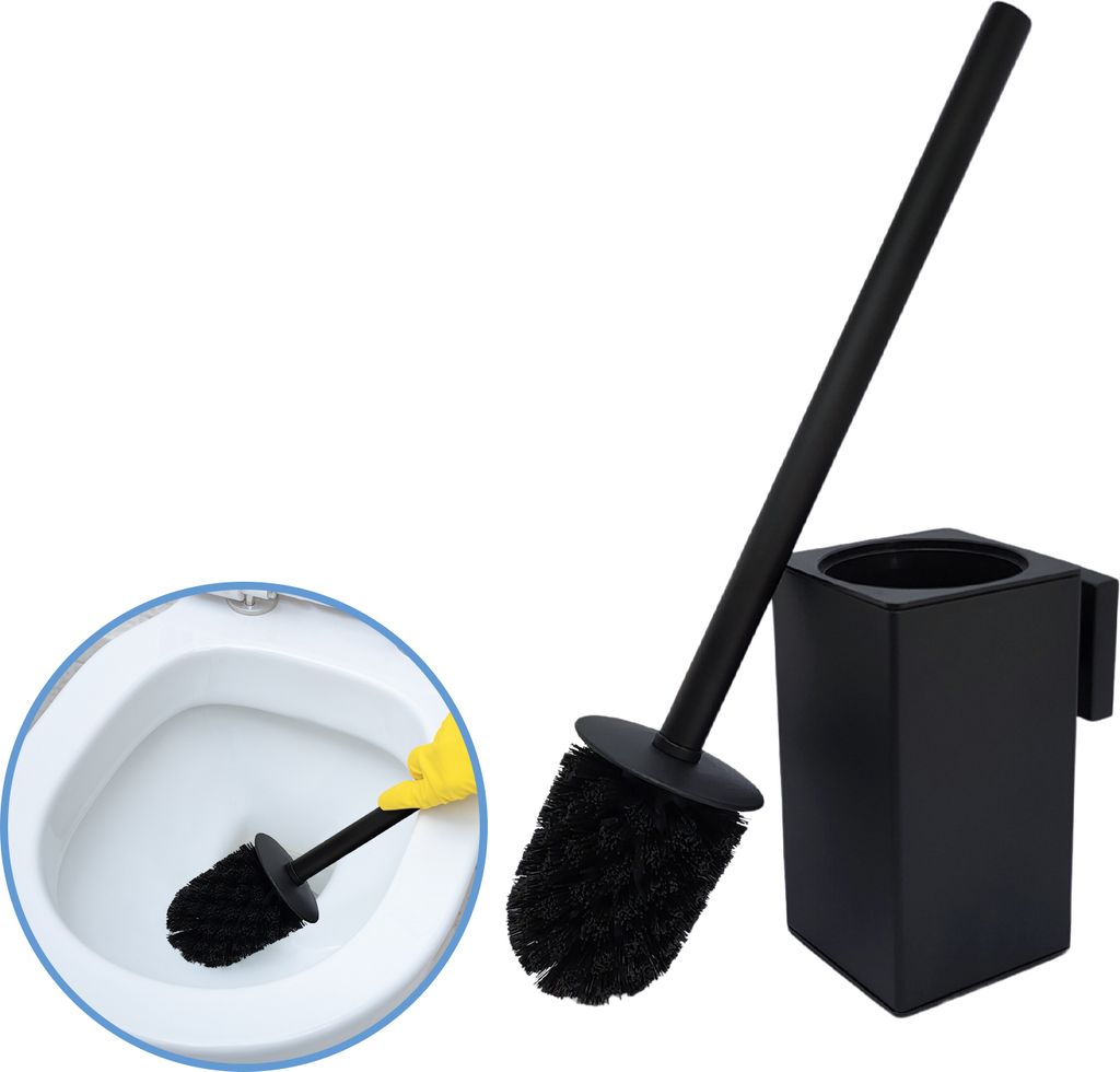 Sanics Seal WC-Bürste mit Halter Schwarz - Toilettenbürste - Toilettenbürstenhalter - WC-Bürstenhalter - Hängend - Edelstahl