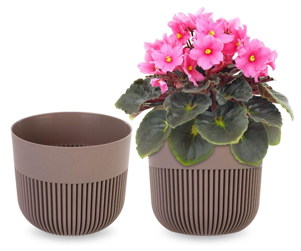KADAX Blumentopf Ø 13 cm, Blumenübertopf mit gerillter Struktur für Innen- und Außenbereich, Pflanzentopf aus Kunststoff, Übertopf für Zimmer...