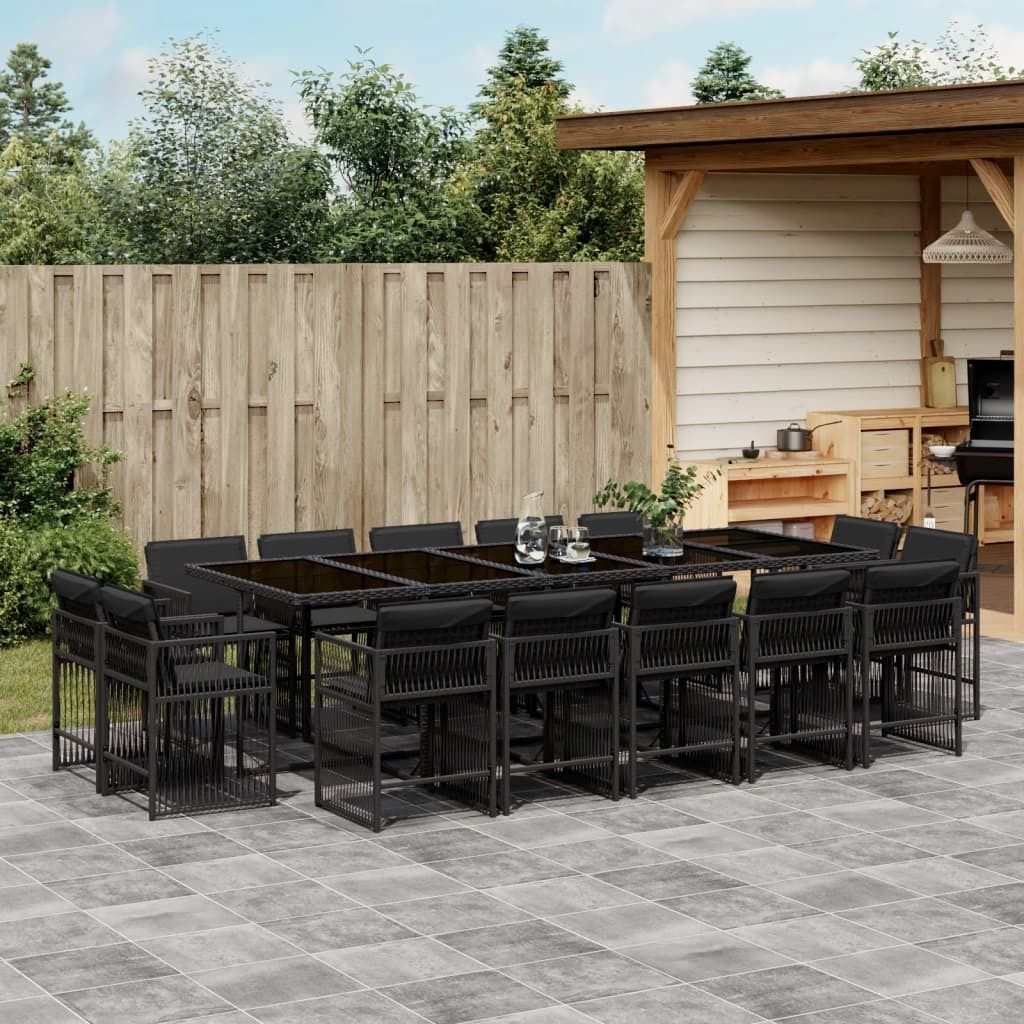 15-tlg. Garten-Essgruppe mit Kissen Schwarz Poly Rattan, Gartenmöbel-Sets 2024 Neu
