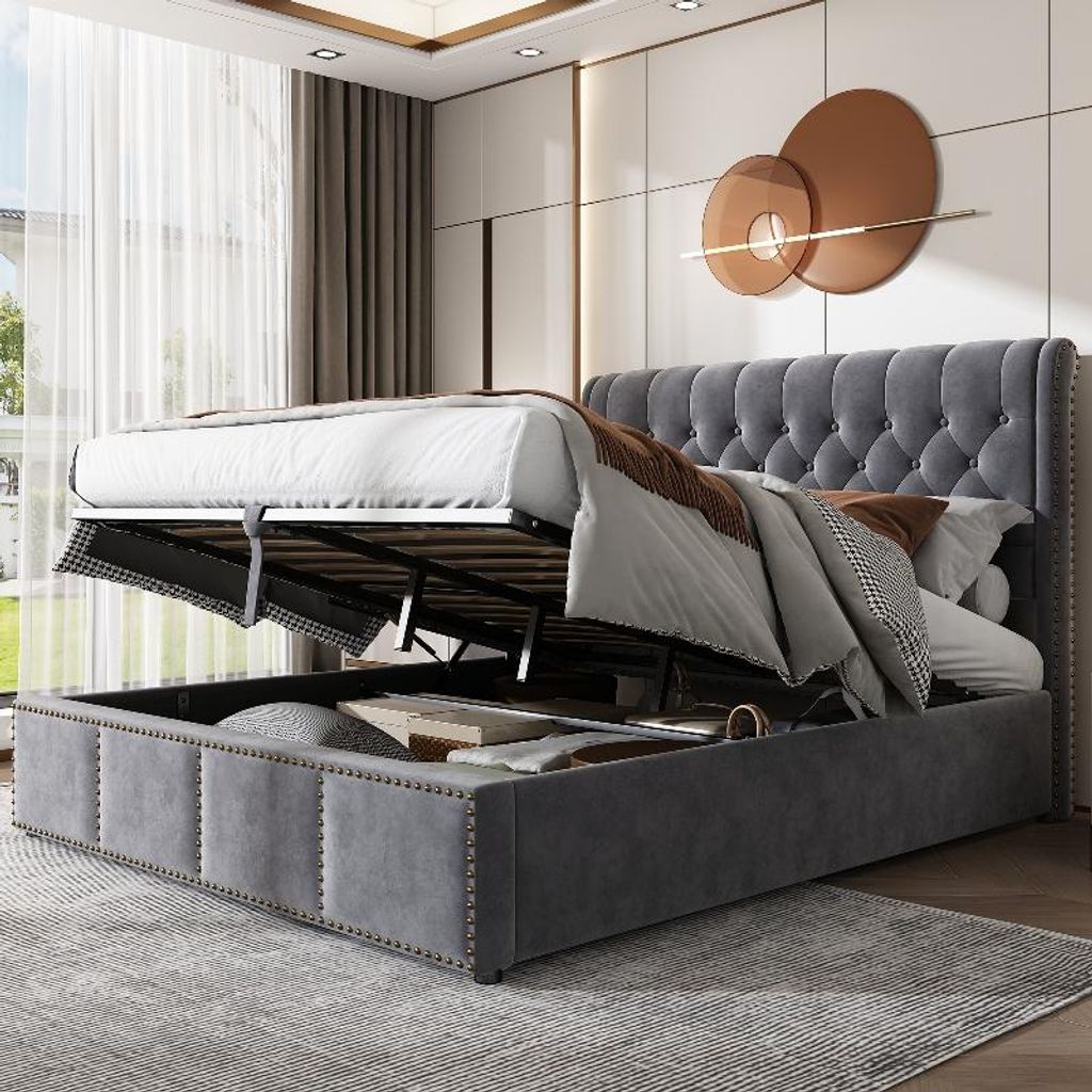 Letto imbottito con contenitore, dimensioni 180x200 cm, Immagine del prodotto 