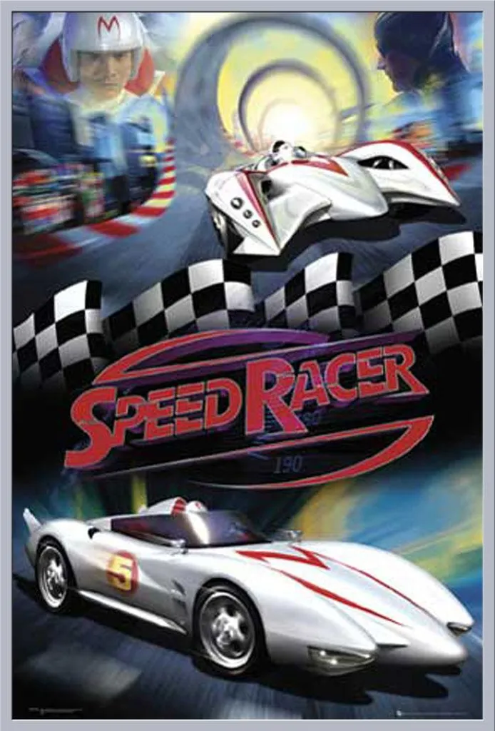 Affiche Speed Racer Mach 5 avec Cadre Shinsuke Argenté et Vitre Acrylique
