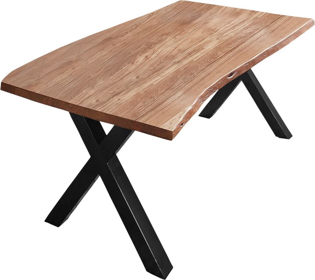 SAM Esstisch Baumkante massiv Akazie natur 200 x 100 X-Gestell schwarz XAVER