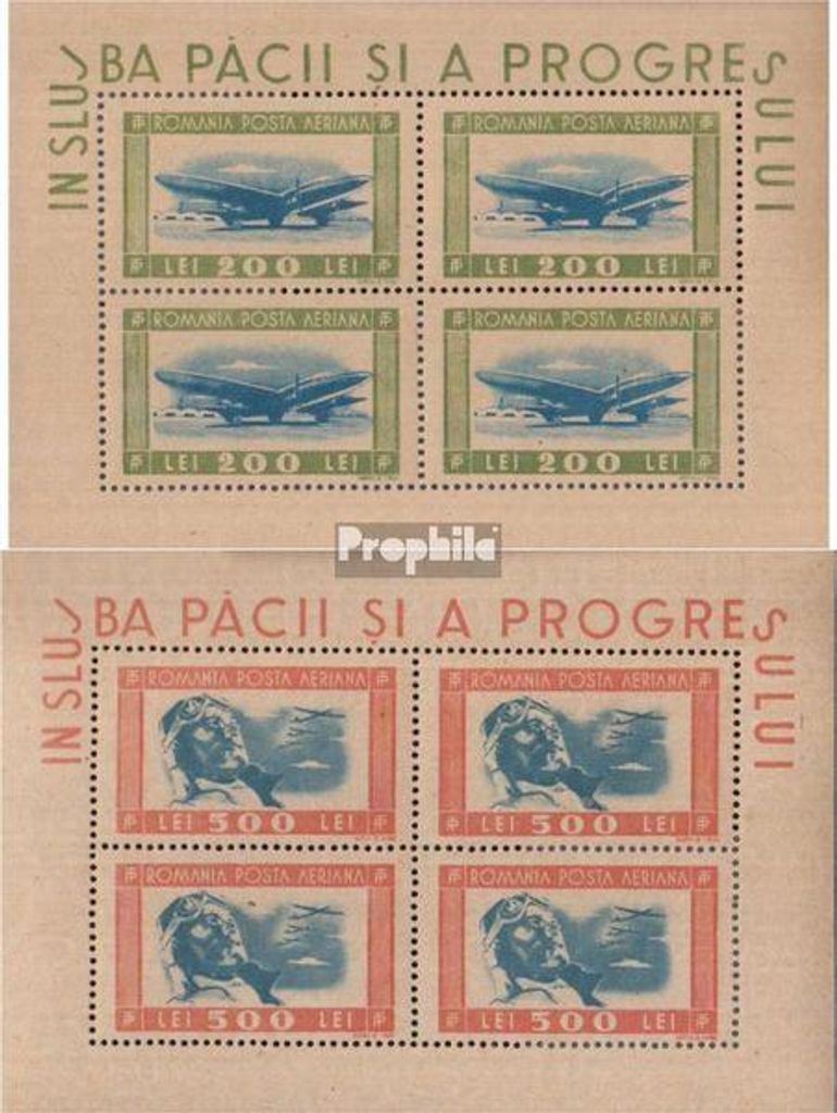 Briefmarken Rumänien 1946 Mi 998Klb-999Klb Kleinbogen (kompl.Ausg.) postfrisch Flugzeuge
