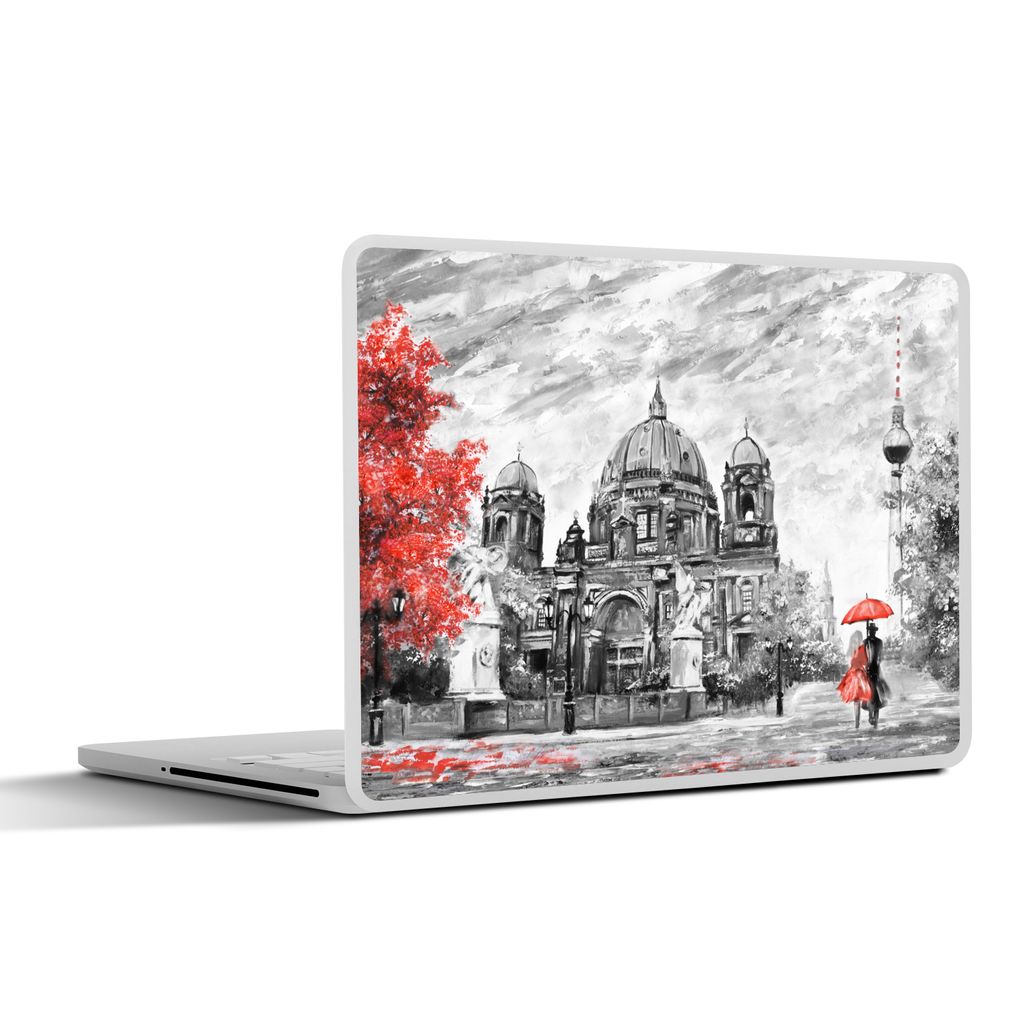 MuchoWow Laptop Aufkleber Sticker Cover Malerei - Architektur - Baum - Rot 31x22.5 cm - Laptop-Deko