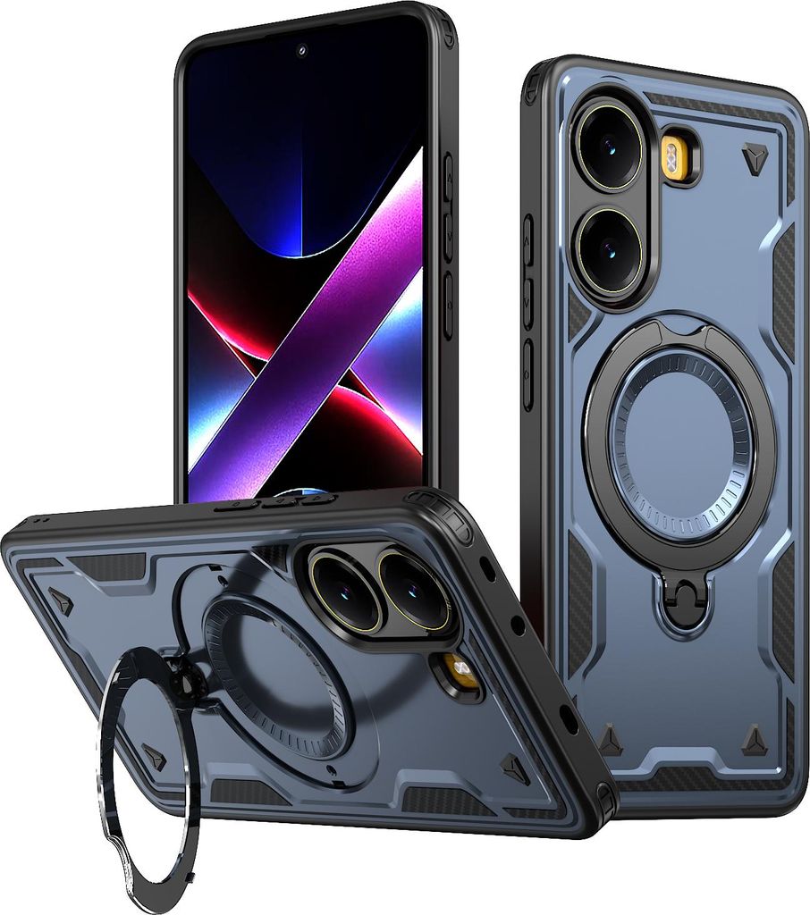 Dual Layer Hülle für Xiaomi Poco X7 Pro/Redmi Turbo 4 mit Ring Ständer Magnetisch Stoßfest Handyhülle Blau