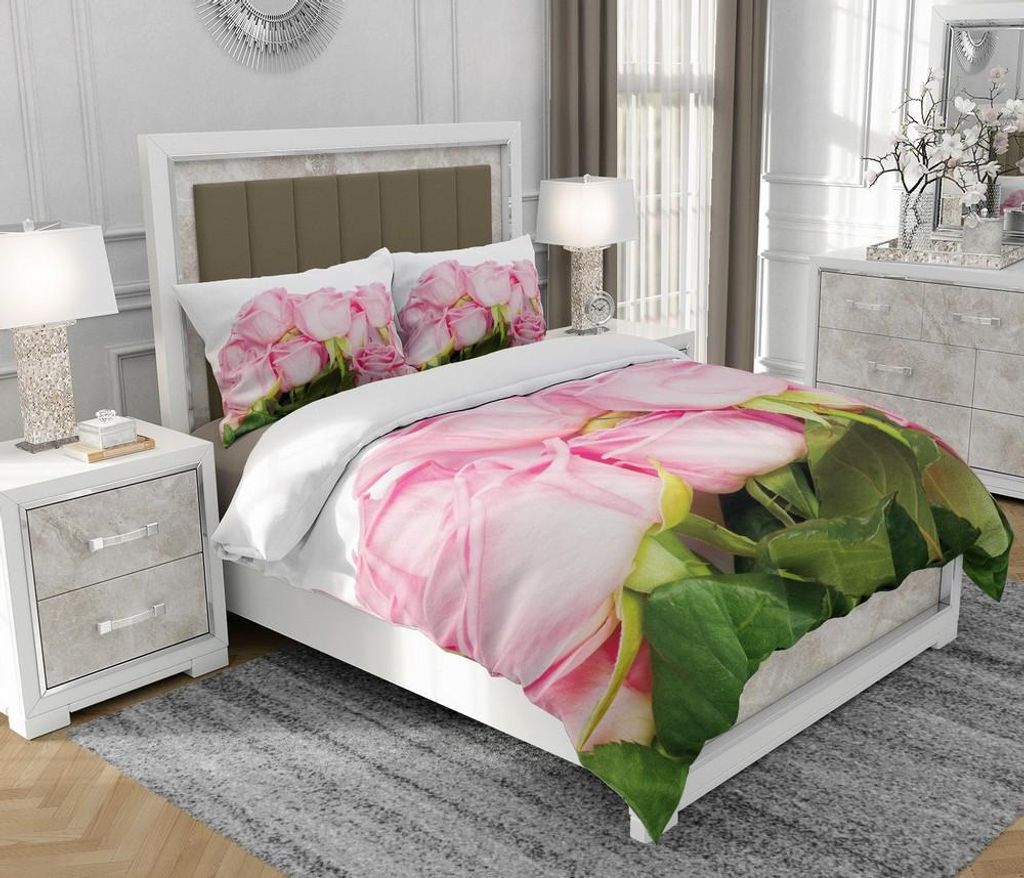 Bettwäsche 160x200 cm + 2x70x80 cm, 3-teilig, 100% Baumwolle, Satin, Reißverschluss, Rose, Rosa - SOVIO | So.0182