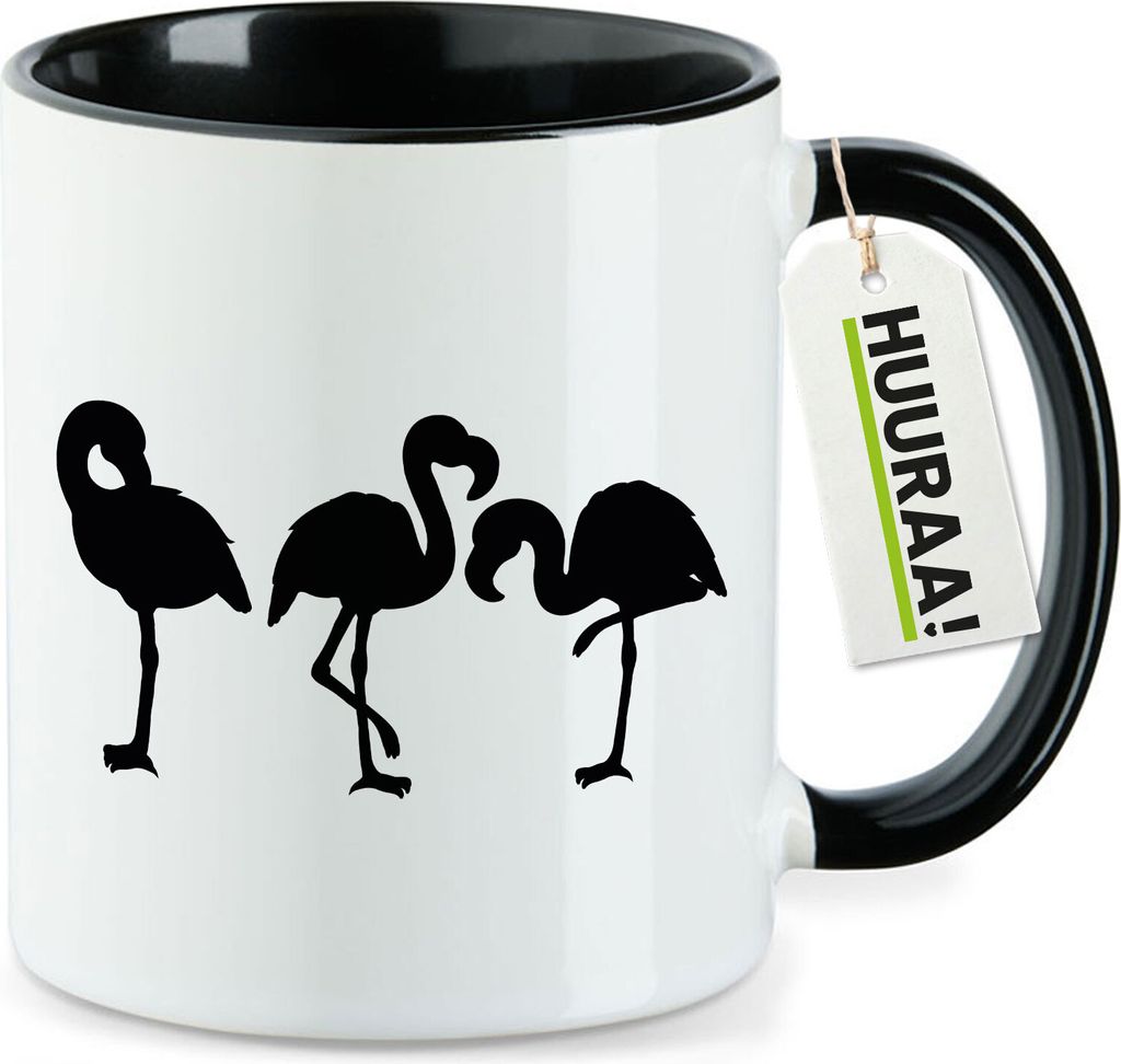 Huuraa Kaffeetasse Flamingos Silhouette 330ml Schwarz Keramik Kaffeebecher Geschenkidee