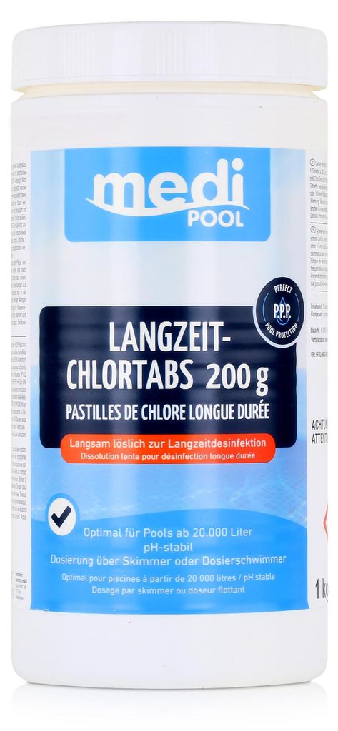 mediPOOL Langzeit-Chlortabs 200g pH-stabil für Pools ab 20.000L (1er Pack)