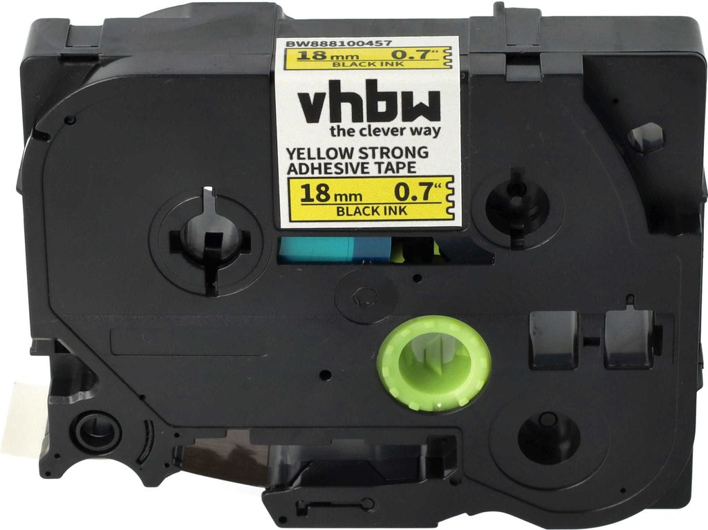 vhbw Schriftband-Kassette kompatibel mit Brother PT 1000F, 1300, 1400, 1000BTS Etiketten-Drucker 8m x 18mm Schwarz auf Gelb, Extra Stark, Laminiert
